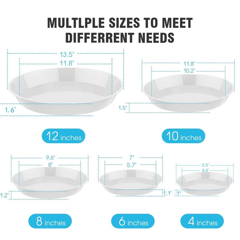 UPMCT 6 Pack Plant Saucer, 4 6 8 10 12 Inch Heavy Duty Plastic Flower Pot Water Catcher Tray Round Drip Pallets for Indoors and Outdoor Planter Container Accessories (12 Inch, White) - Image 2